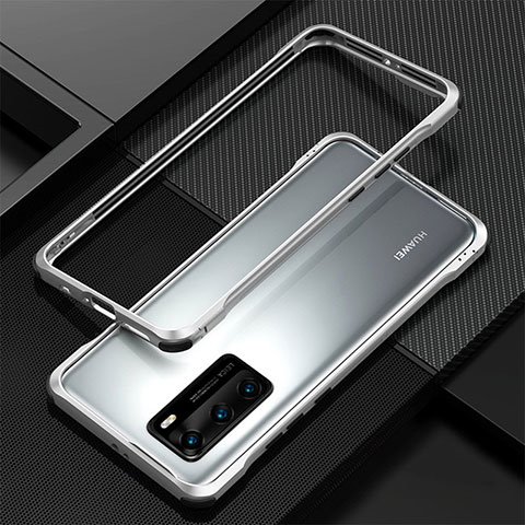 Funda Bumper Lujo Marco de Aluminio Carcasa T04 para Huawei P40 Plata