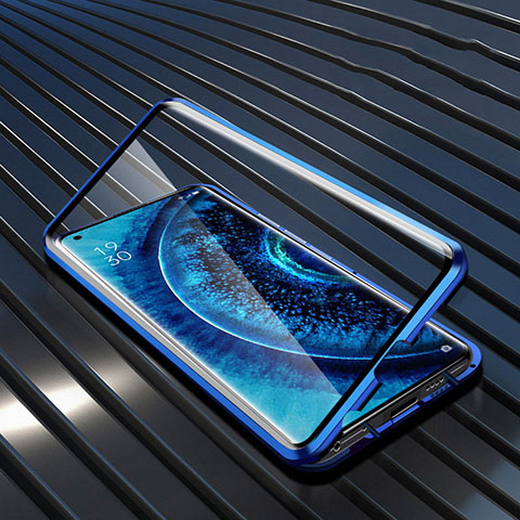 Funda Bumper Lujo Marco de Aluminio Espejo 360 Grados Carcasa A01 para Oppo Find X2 Pro Azul