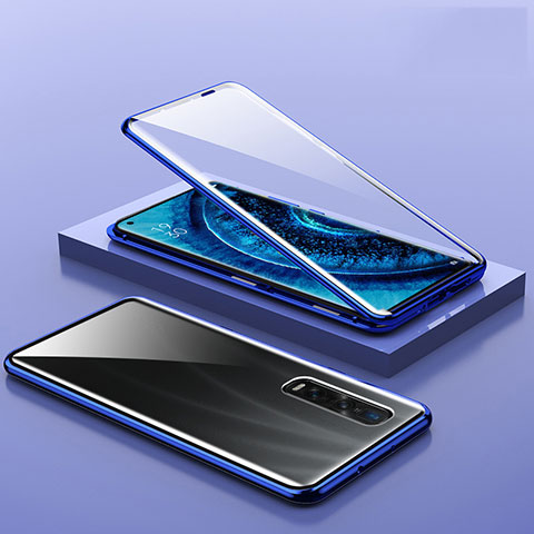 Funda Bumper Lujo Marco de Aluminio Espejo 360 Grados Carcasa A02 para Oppo Find X2 Pro Azul