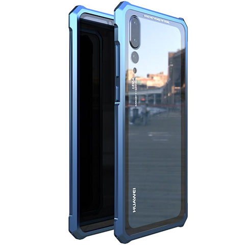 Funda Bumper Lujo Marco de Aluminio Espejo 360 Grados Carcasa D01 para Huawei P20 Pro Azul