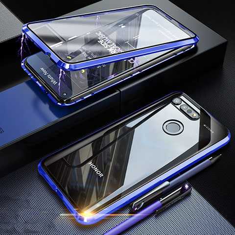 Funda Bumper Lujo Marco de Aluminio Espejo 360 Grados Carcasa K01 para Huawei Honor View 20 Azul