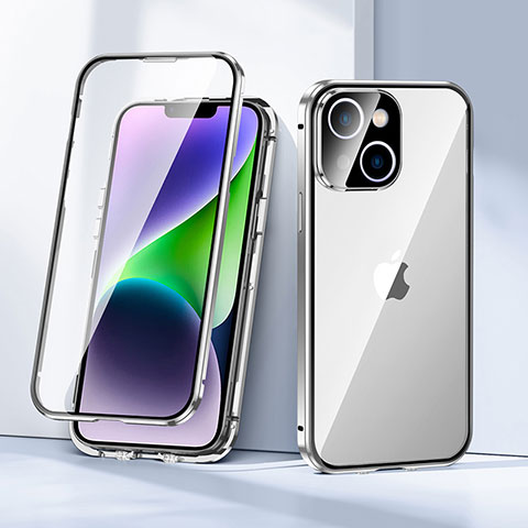 Funda Bumper Lujo Marco de Aluminio Espejo 360 Grados Carcasa LK1 para Apple iPhone 14 Plus Plata