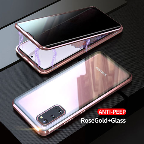 Funda Bumper Lujo Marco de Aluminio Espejo 360 Grados Carcasa LK1 para Samsung Galaxy S20 5G Oro Rosa