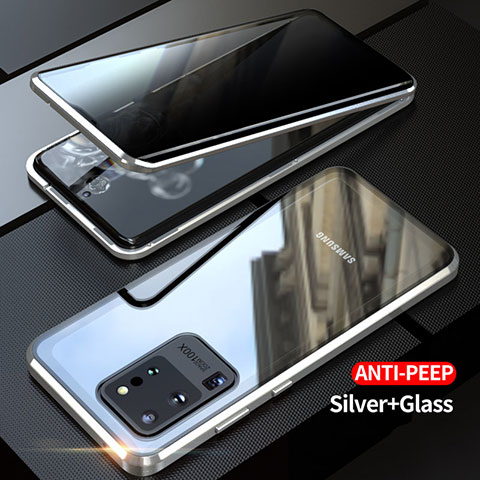 Funda Bumper Lujo Marco de Aluminio Espejo 360 Grados Carcasa LK1 para Samsung Galaxy S20 Ultra Plata