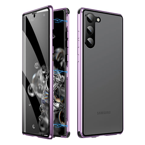 Funda Bumper Lujo Marco de Aluminio Espejo 360 Grados Carcasa LK1 para Samsung Galaxy S22 5G Morado