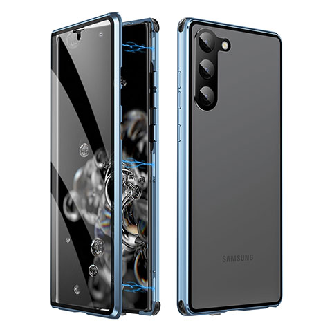 Funda Bumper Lujo Marco de Aluminio Espejo 360 Grados Carcasa LK1 para Samsung Galaxy S22 Plus 5G Azul