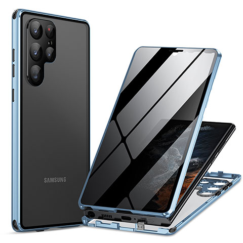 Funda Bumper Lujo Marco de Aluminio Espejo 360 Grados Carcasa LK1 para Samsung Galaxy S23 Ultra 5G Azul
