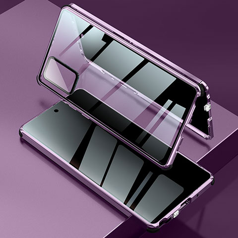 Funda Bumper Lujo Marco de Aluminio Espejo 360 Grados Carcasa LK2 para Samsung Galaxy Note 20 5G Morado