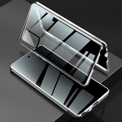 Funda Bumper Lujo Marco de Aluminio Espejo 360 Grados Carcasa LK2 para Samsung Galaxy Note 20 5G Plata