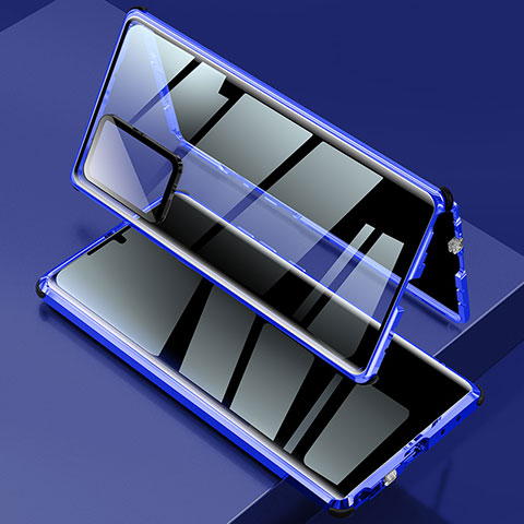 Funda Bumper Lujo Marco de Aluminio Espejo 360 Grados Carcasa LK2 para Samsung Galaxy Note 20 Ultra 5G Azul