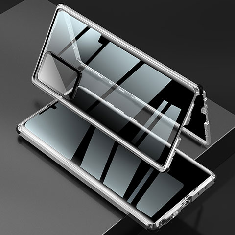 Funda Bumper Lujo Marco de Aluminio Espejo 360 Grados Carcasa LK2 para Samsung Galaxy Note 20 Ultra 5G Plata