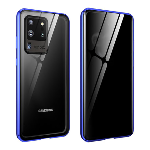 Funda Bumper Lujo Marco de Aluminio Espejo 360 Grados Carcasa LK2 para Samsung Galaxy S20 Ultra Azul