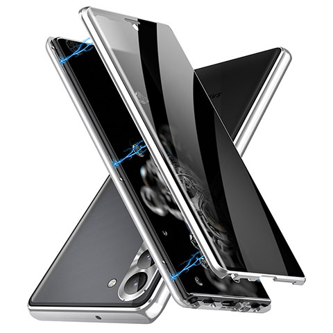 Funda Bumper Lujo Marco de Aluminio Espejo 360 Grados Carcasa LK2 para Samsung Galaxy S22 5G Plata
