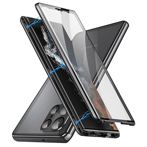 Funda Bumper Lujo Marco de Aluminio Espejo 360 Grados Carcasa LK2 para Samsung Galaxy S22 Ultra 5G Negro