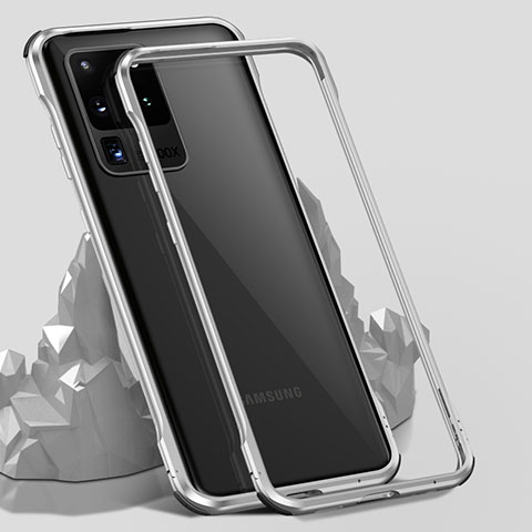 Funda Bumper Lujo Marco de Aluminio Espejo 360 Grados Carcasa LK3 para Samsung Galaxy S20 Ultra 5G Plata