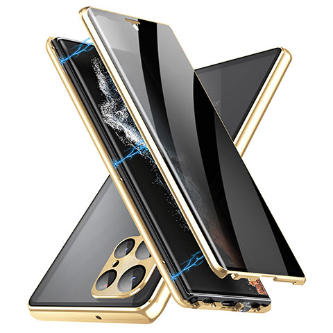 Funda Bumper Lujo Marco de Aluminio Espejo 360 Grados Carcasa LK3 para Samsung Galaxy S23 Ultra 5G Oro