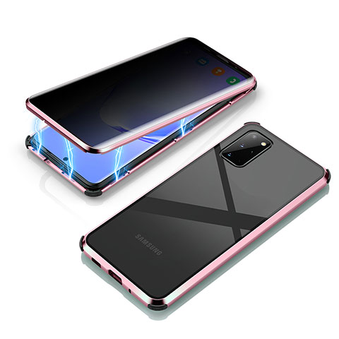 Funda Bumper Lujo Marco de Aluminio Espejo 360 Grados Carcasa LK4 para Samsung Galaxy S20 Plus Oro Rosa