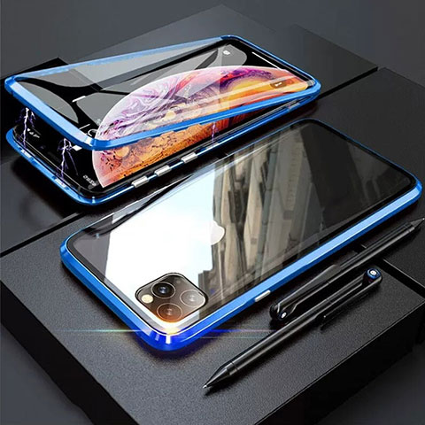 Funda Bumper Lujo Marco de Aluminio Espejo 360 Grados Carcasa M01 para Apple iPhone 11 Pro Max Azul