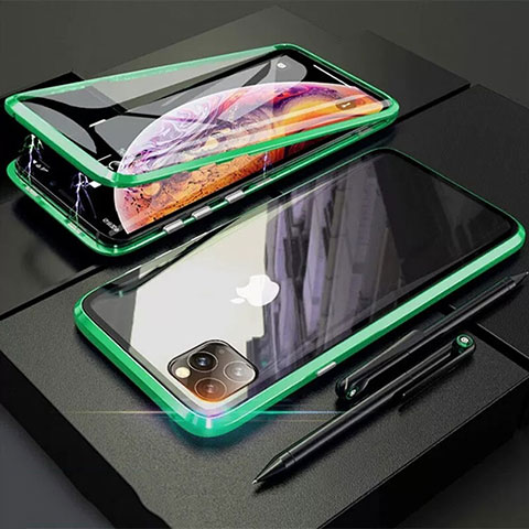 Funda Bumper Lujo Marco de Aluminio Espejo 360 Grados Carcasa M01 para Apple iPhone 11 Pro Verde