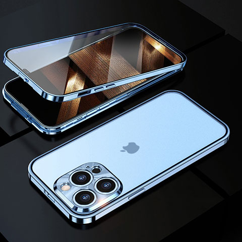 Funda Bumper Lujo Marco de Aluminio Espejo 360 Grados Carcasa M01 para Apple iPhone 14 Pro Azul