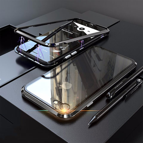 Funda Bumper Lujo Marco de Aluminio Espejo 360 Grados Carcasa M01 para Apple iPhone 7 Negro