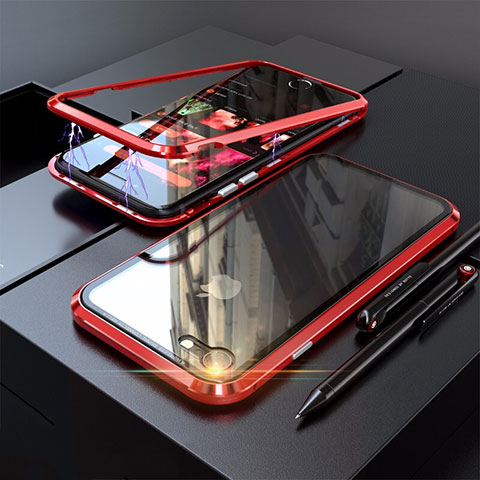 Funda Bumper Lujo Marco de Aluminio Espejo 360 Grados Carcasa M01 para Apple iPhone 8 Rojo