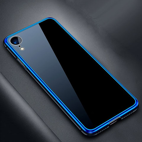 Funda Bumper Lujo Marco de Aluminio Espejo 360 Grados Carcasa M01 para Apple iPhone XR Azul