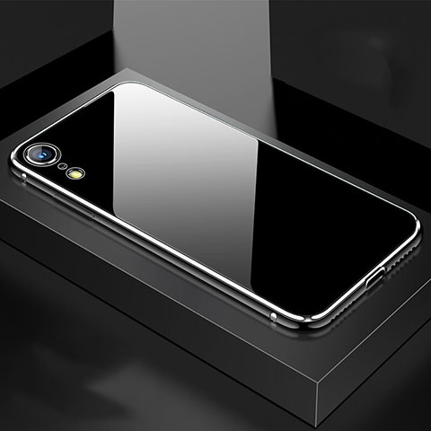 Funda Bumper Lujo Marco de Aluminio Espejo 360 Grados Carcasa M01 para Apple iPhone XR Plata