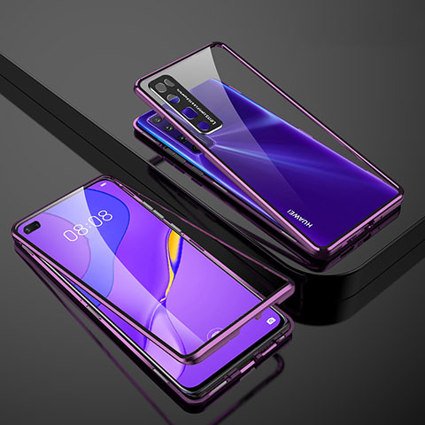 Funda Bumper Lujo Marco de Aluminio Espejo 360 Grados Carcasa M01 para Huawei Nova 7 Pro 5G Morado