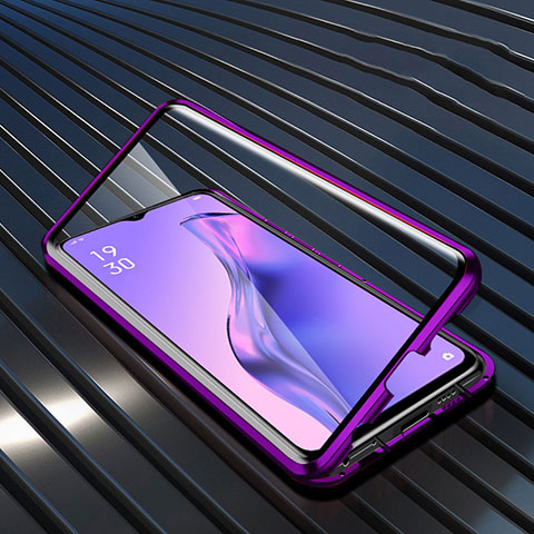 Funda Bumper Lujo Marco de Aluminio Espejo 360 Grados Carcasa M01 para Oppo A31 Morado