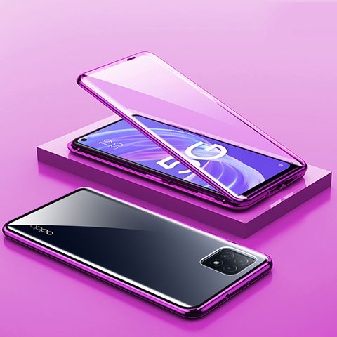 Funda Bumper Lujo Marco de Aluminio Espejo 360 Grados Carcasa M01 para Oppo A72 5G Morado