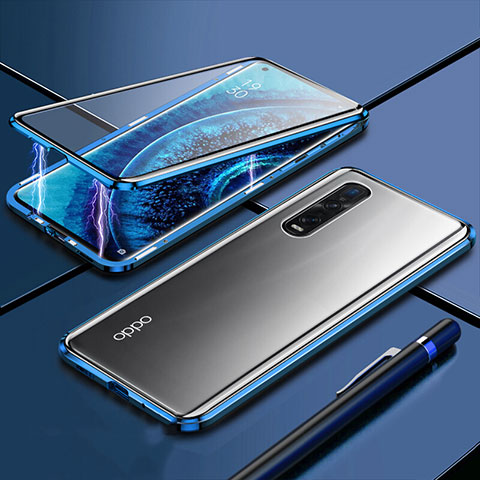 Funda Bumper Lujo Marco de Aluminio Espejo 360 Grados Carcasa M01 para Oppo Find X2 Pro Azul