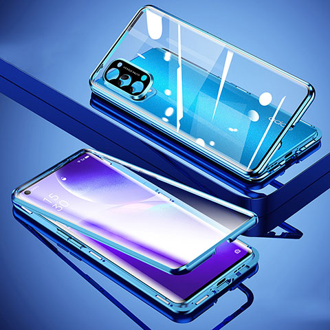 Funda Bumper Lujo Marco de Aluminio Espejo 360 Grados Carcasa M01 para Oppo Reno5 Pro 5G Azul