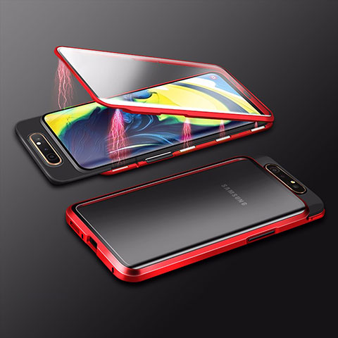 Funda Bumper Lujo Marco de Aluminio Espejo 360 Grados Carcasa M01 para Samsung Galaxy A80 Rojo