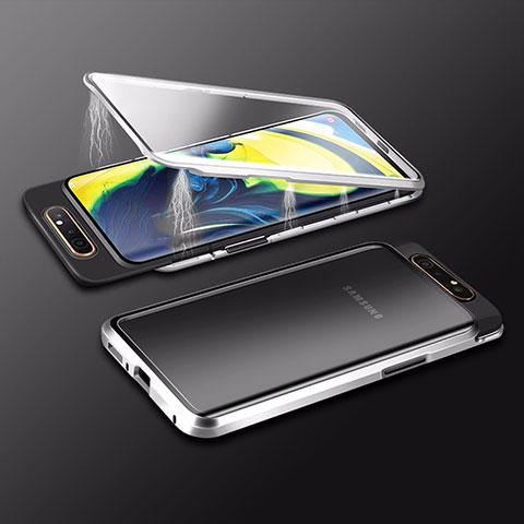 Funda Bumper Lujo Marco de Aluminio Espejo 360 Grados Carcasa M01 para Samsung Galaxy A90 4G Plata