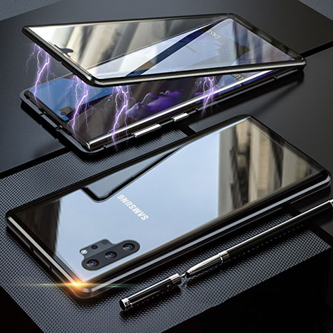 Funda Bumper Lujo Marco de Aluminio Espejo 360 Grados Carcasa M01 para Samsung Galaxy Note 10 Plus 5G Negro