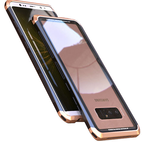 Funda Bumper Lujo Marco de Aluminio Espejo 360 Grados Carcasa M01 para Samsung Galaxy Note 8 Duos N950F Oro