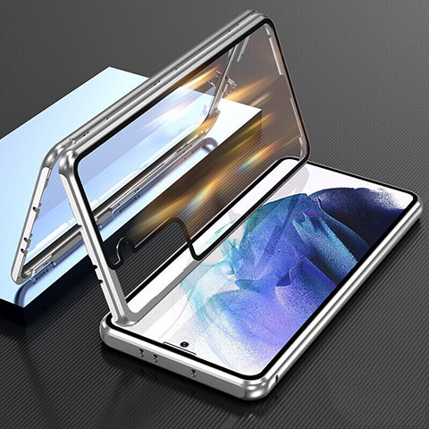 Funda Bumper Lujo Marco de Aluminio Espejo 360 Grados Carcasa M01 para Samsung Galaxy S23 Plus 5G Plata