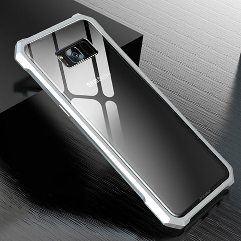 Funda Bumper Lujo Marco de Aluminio Espejo 360 Grados Carcasa M01 para Samsung Galaxy S8 Plus Plata