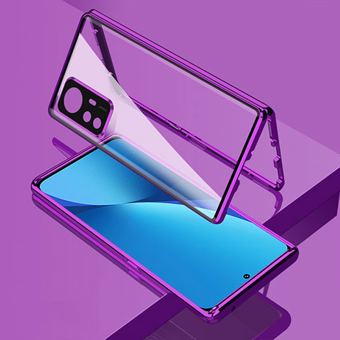 Funda Bumper Lujo Marco de Aluminio Espejo 360 Grados Carcasa M01 para Xiaomi Mi 12S Pro 5G Morado