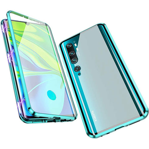 Funda Bumper Lujo Marco de Aluminio Espejo 360 Grados Carcasa M01 para Xiaomi Mi Note 10 Pro Cian