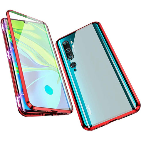 Funda Bumper Lujo Marco de Aluminio Espejo 360 Grados Carcasa M01 para Xiaomi Mi Note 10 Pro Rojo