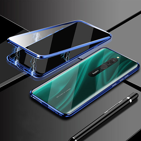 Funda Bumper Lujo Marco de Aluminio Espejo 360 Grados Carcasa M01 para Xiaomi Redmi 8 Azul