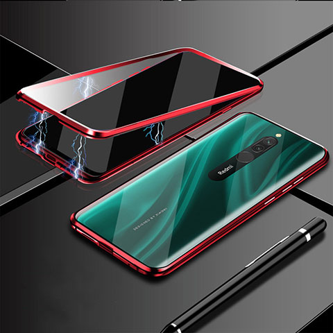 Funda Bumper Lujo Marco de Aluminio Espejo 360 Grados Carcasa M01 para Xiaomi Redmi 8 Rojo