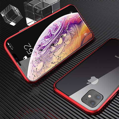Funda Bumper Lujo Marco de Aluminio Espejo 360 Grados Carcasa M02 para Apple iPhone 11 Rojo