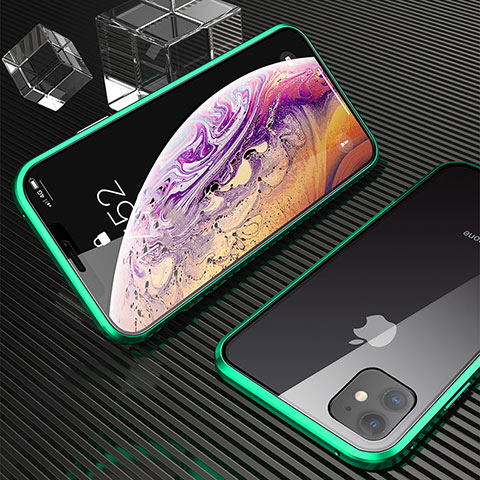 Funda Bumper Lujo Marco de Aluminio Espejo 360 Grados Carcasa M02 para Apple iPhone 11 Verde