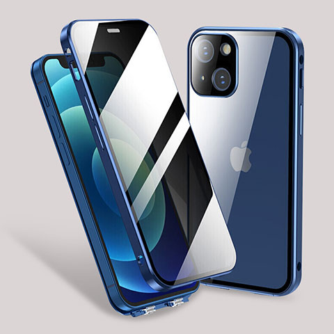 Funda Bumper Lujo Marco de Aluminio Espejo 360 Grados Carcasa M02 para Apple iPhone 13 Mini Azul