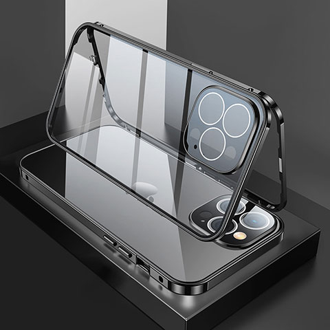 Funda Bumper Lujo Marco de Aluminio Espejo 360 Grados Carcasa M02 para Apple iPhone 14 Pro Max Negro