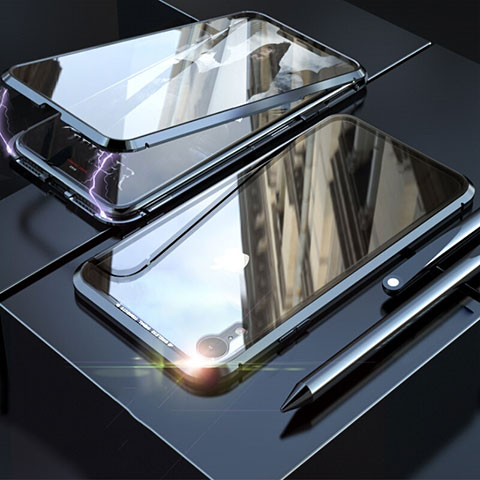Funda Bumper Lujo Marco de Aluminio Espejo 360 Grados Carcasa M02 para Apple iPhone XR Negro