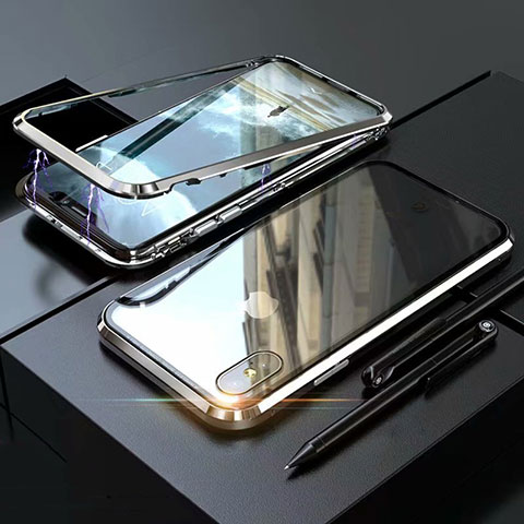 Funda Bumper Lujo Marco de Aluminio Espejo 360 Grados Carcasa M02 para Apple iPhone Xs Plata
